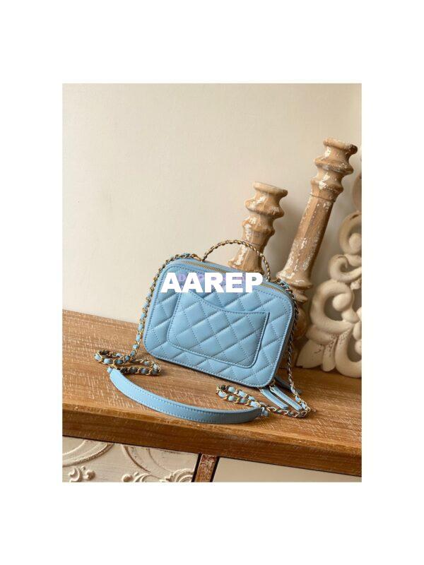 Replica Chanel 22SS Vanity Case Grained Calfskin AS3222 Sky Blue 7