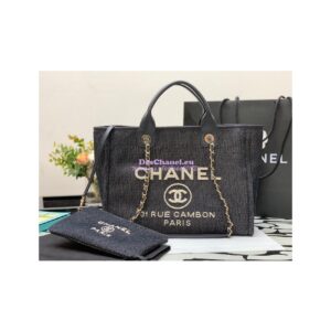 Replica Chanel Large Tote 2 in 1 Denim & Woolen Deauville Bag A66941 Denim Dark Blue