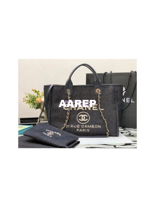 Replica Chanel Large Tote 2 in 1 Denim & Woolen Deauville Bag A66941 Denim Dark Blue