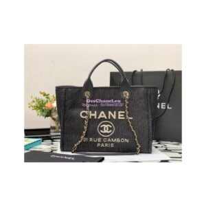 Replica Chanel Large Tote 2 in 1 Denim & Woolen Deauville Bag A66941 Denim Dark Blue 2