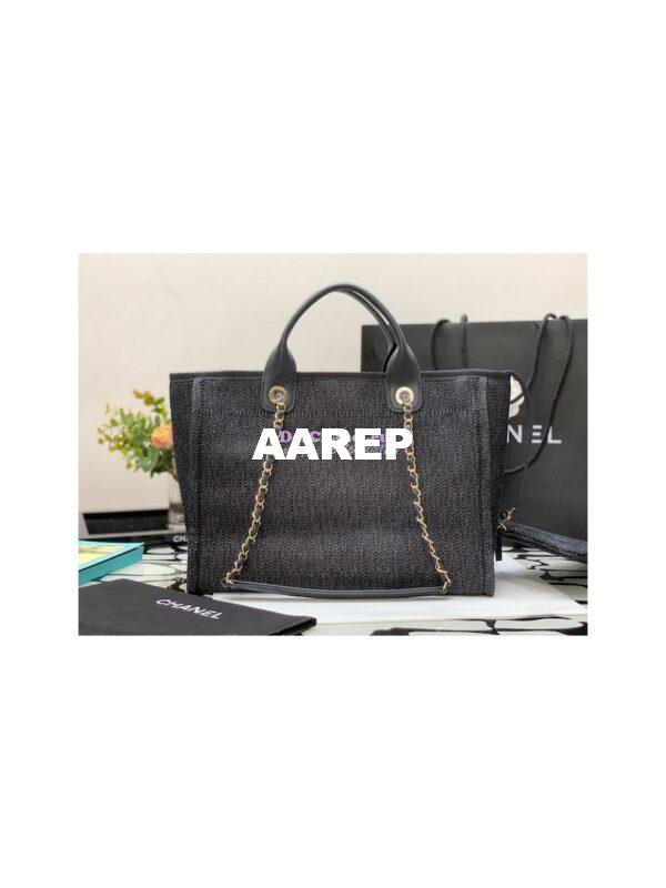 Replica Chanel Large Tote 2 in 1 Denim & Woolen Deauville Bag A66941 Denim Dark Blue 6
