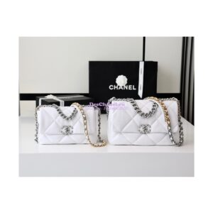 Replica Chanel 19 Small Flap Bag AS1160 Lambskin White Silver