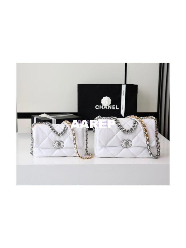 Replica Chanel 19 Small Flap Bag AS1160 Lambskin White Silver