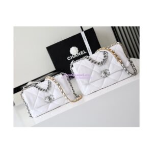 Replica Chanel 19 Small Flap Bag AS1160 Lambskin White Silver 2