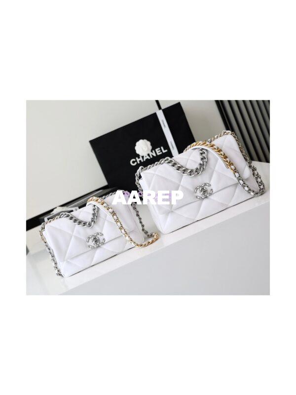 Replica Chanel 19 Small Flap Bag AS1160 Lambskin White Silver 2