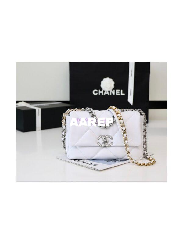 Replica Chanel 19 Small Flap Bag AS1160 Lambskin White Silver 3