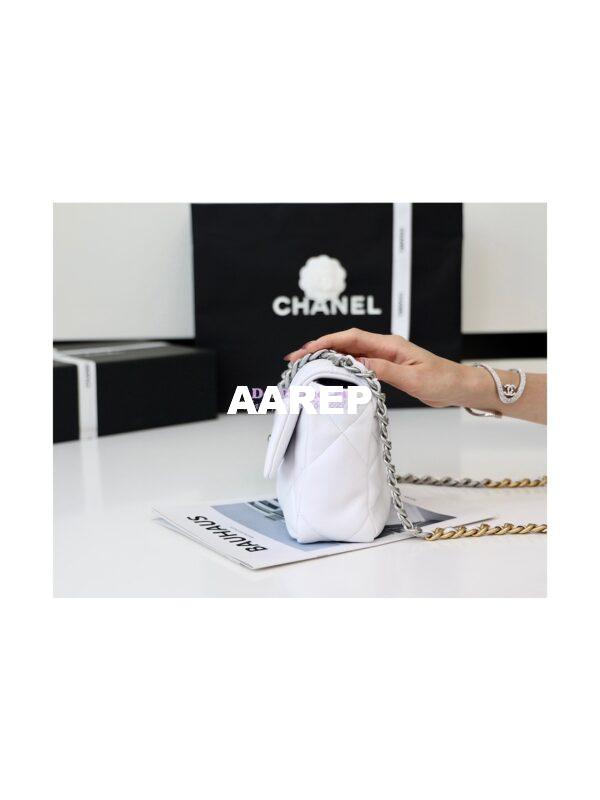 Replica Chanel 19 Small Flap Bag AS1160 Lambskin White Silver 4