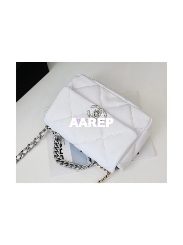 Replica Chanel 19 Small Flap Bag AS1160 Lambskin White Silver 5