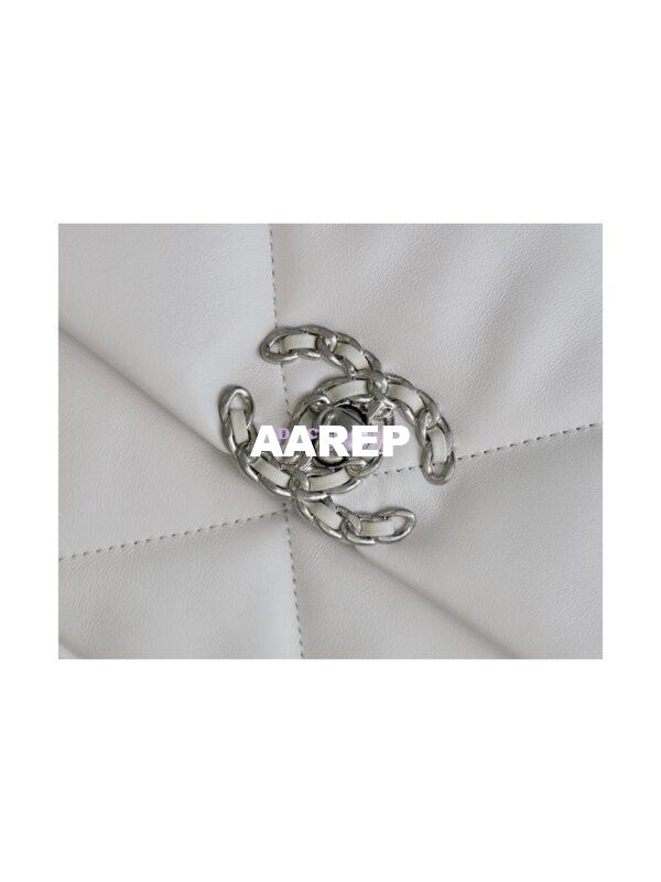 Replica Chanel 19 Small Flap Bag AS1160 Lambskin White Silver 6
