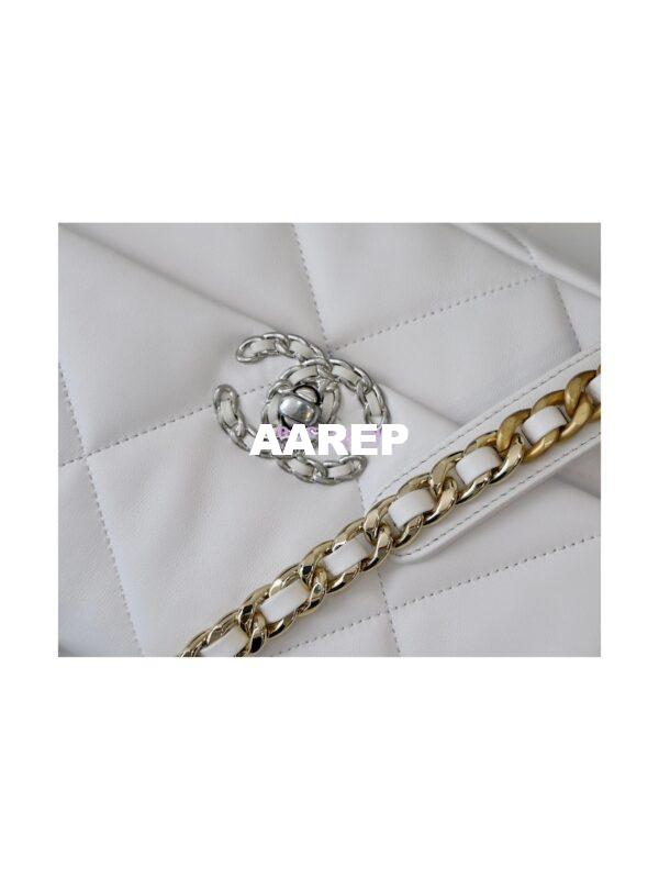 Replica Chanel 19 Small Flap Bag AS1160 Lambskin White Silver 7