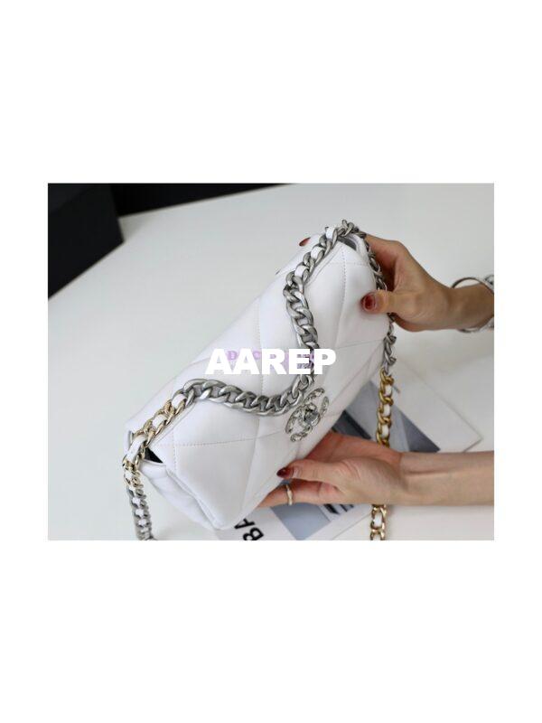 Replica Chanel 19 Small Flap Bag AS1160 Lambskin White Silver 8