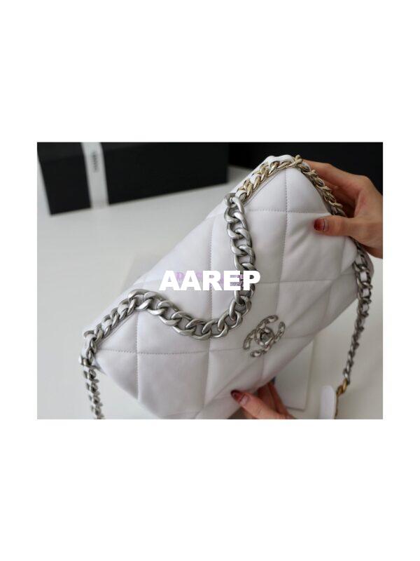 Replica Chanel 19 Small Flap Bag AS1160 Lambskin White Silver 9