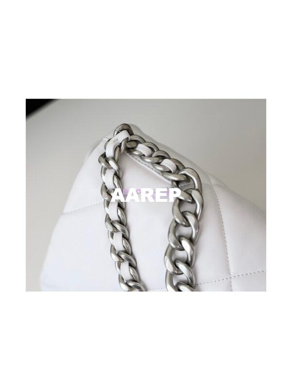 Replica Chanel 19 Small Flap Bag AS1160 Lambskin White Silver 10