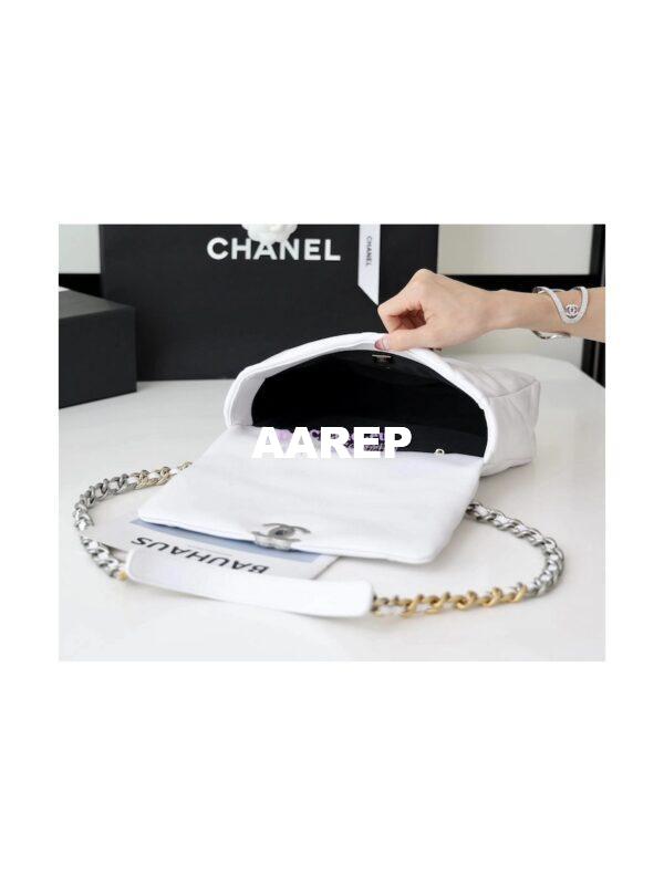 Replica Chanel 19 Small Flap Bag AS1160 Lambskin White Silver 12