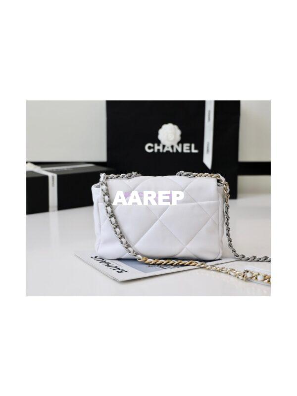 Replica Chanel 19 Small Flap Bag AS1160 Lambskin White Silver 13