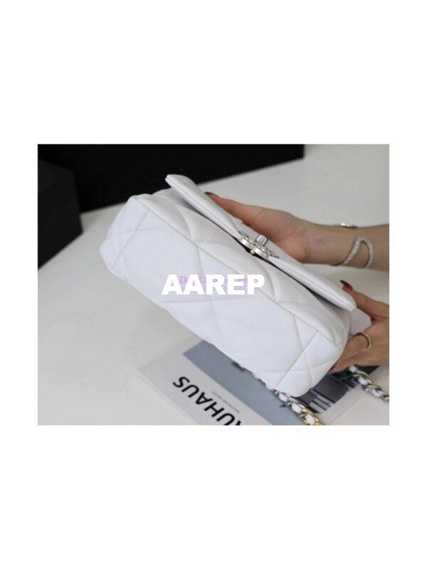 Replica Chanel 19 Small Flap Bag AS1160 Lambskin White Silver 14