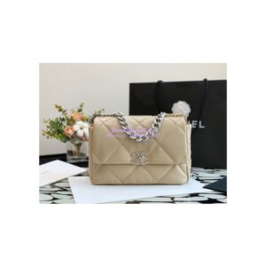 Replica Chanel 19 Large Flap Bag AS1161 Lambskin Beige Silver