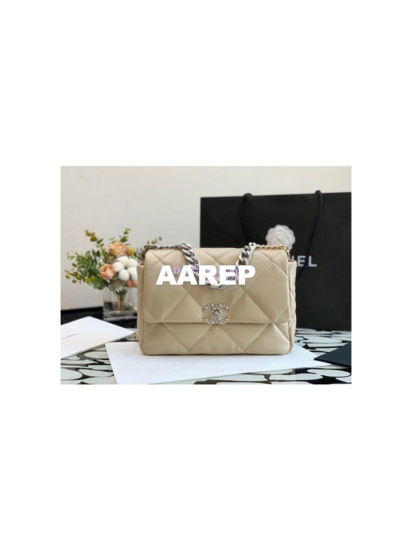 Replica Chanel 19 Large Flap Bag AS1161 Lambskin Beige Silver
