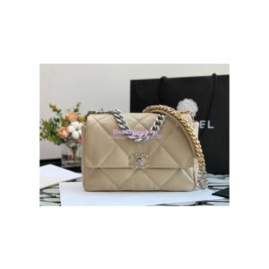Replica Chanel 19 Large Flap Bag AS1161 Lambskin Beige Silver 2