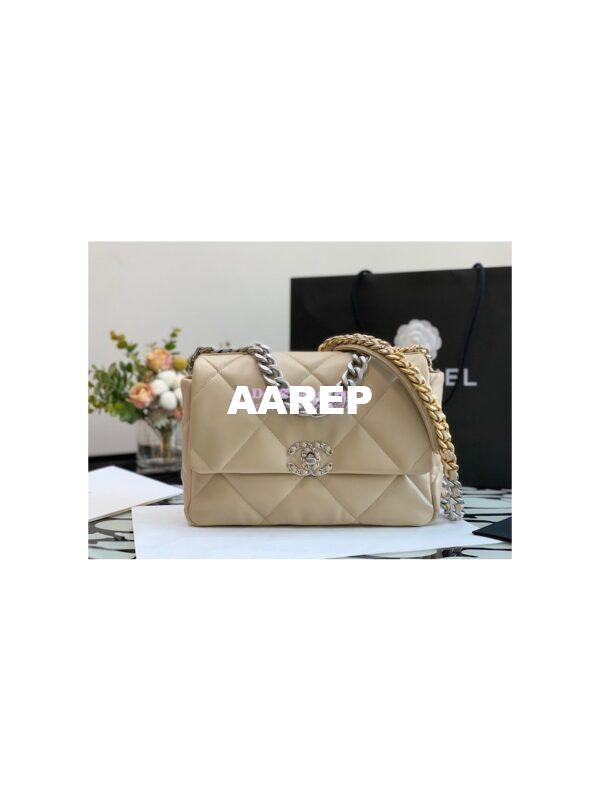 Replica Chanel 19 Large Flap Bag AS1161 Lambskin Beige Silver 2