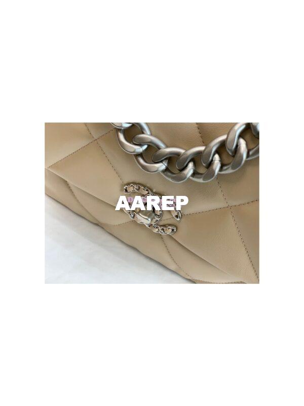 Replica Chanel 19 Large Flap Bag AS1161 Lambskin Beige Silver 4