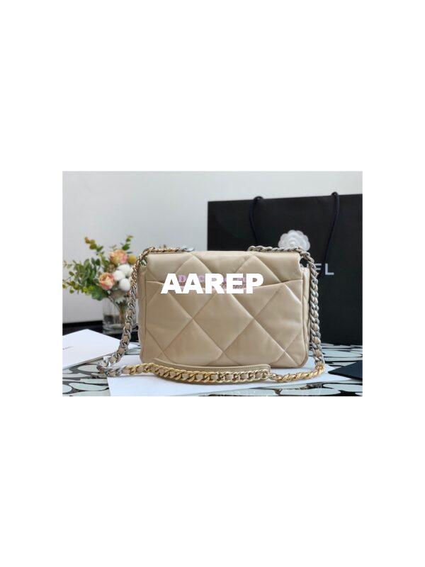 Replica Chanel 19 Large Flap Bag AS1161 Lambskin Beige Silver 7