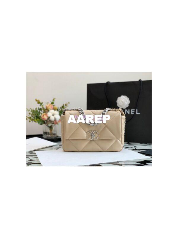 Replica Chanel 19 Small Flap Bag AS1160 Lambskin Beige Silver 3