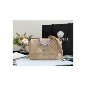 Replica Chanel 19 Small Flap Bag AS1160 Lambskin Beige Silver 2