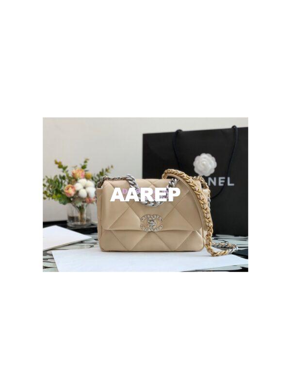 Replica Chanel 19 Small Flap Bag AS1160 Lambskin Beige Silver 4
