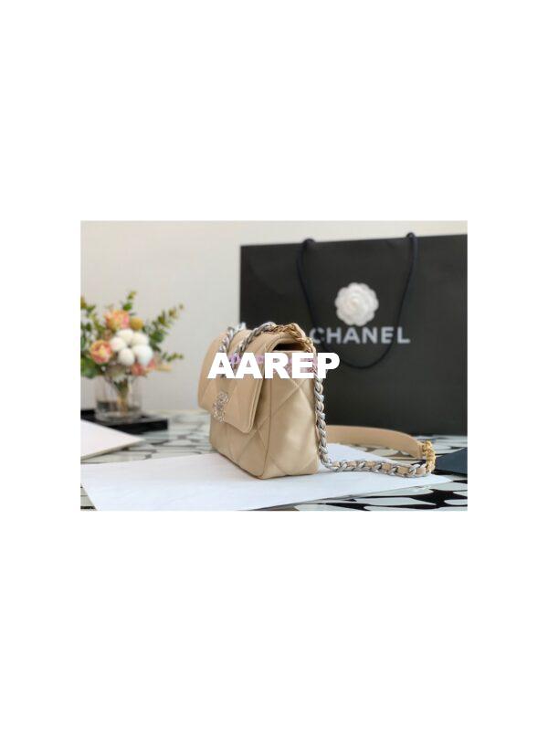 Replica Chanel 19 Small Flap Bag AS1160 Lambskin Beige Silver 5