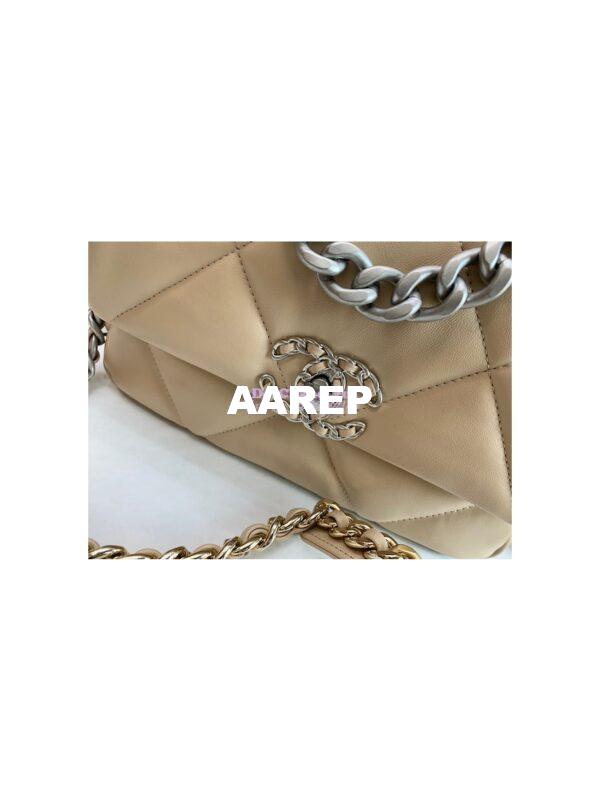 Replica Chanel 19 Small Flap Bag AS1160 Lambskin Beige Silver 6
