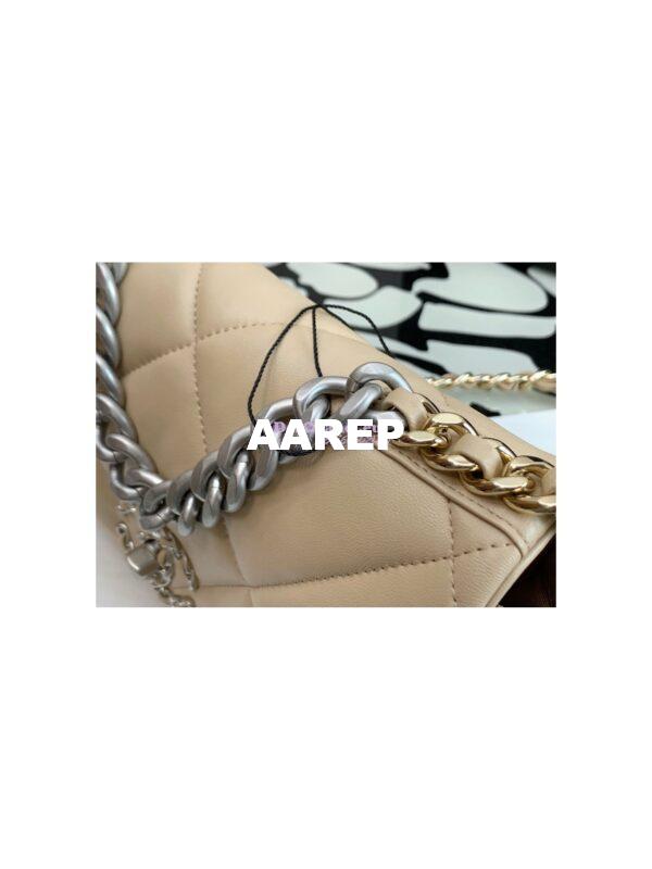 Replica Chanel 19 Small Flap Bag AS1160 Lambskin Beige Silver 7