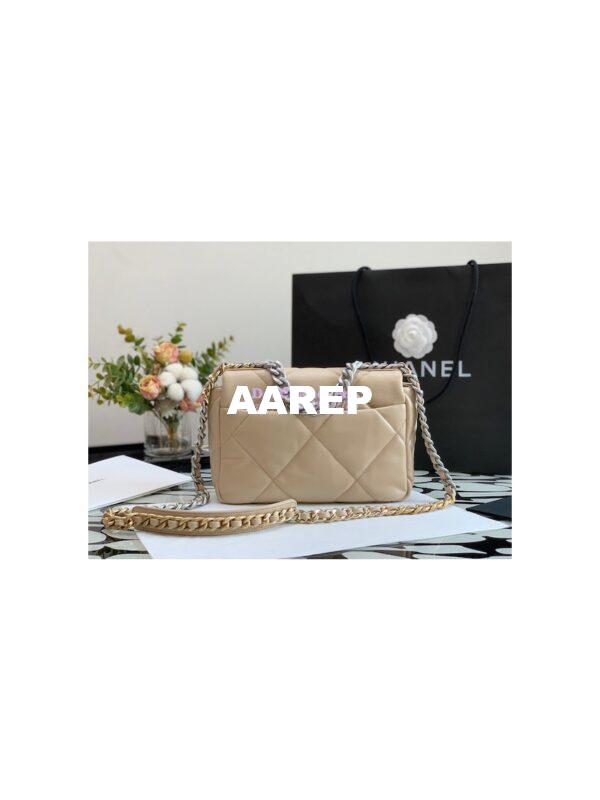 Replica Chanel 19 Small Flap Bag AS1160 Lambskin Beige Silver 9
