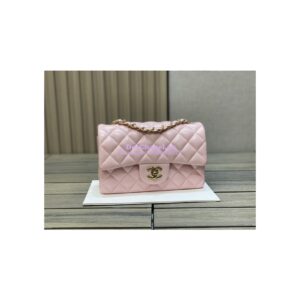 Replica Chanel Small Classic Flap CF Bag Lambskin Shining Light Gold Hardware 20cm in Light Pink