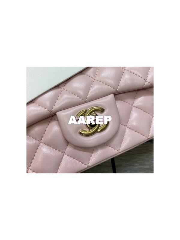 Replica Chanel Small Classic Flap CF Bag Lambskin Shining Light Gold Hardware 20cm in Light Pink 4