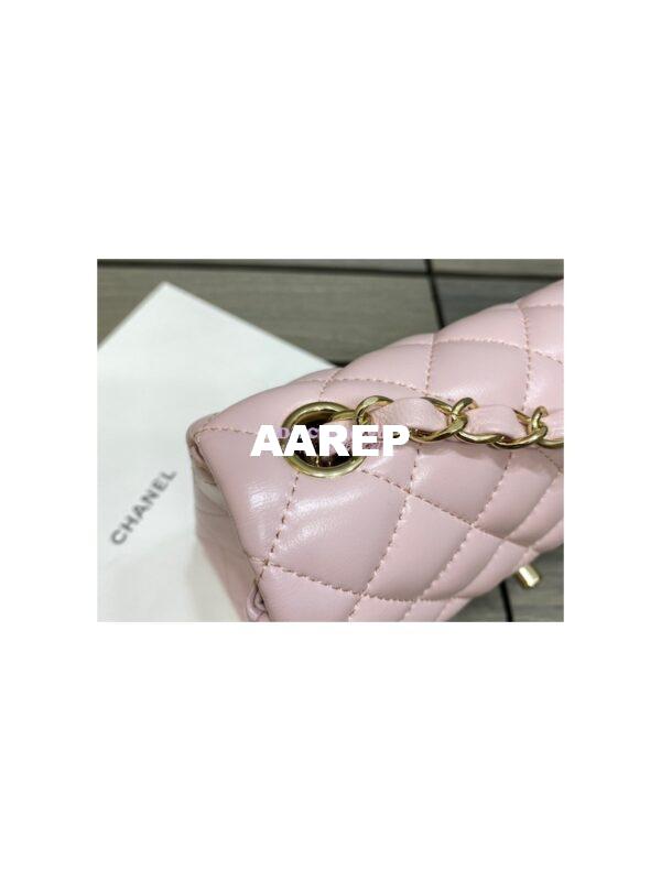 Replica Chanel Small Classic Flap CF Bag Lambskin Shining Light Gold Hardware 20cm in Light Pink 9