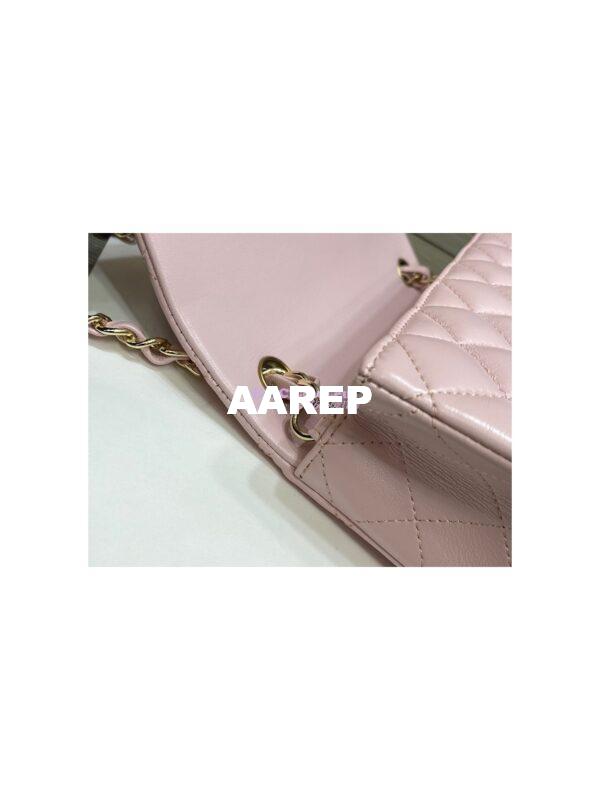 Replica Chanel Small Classic Flap CF Bag Lambskin Shining Light Gold Hardware 20cm in Light Pink 10