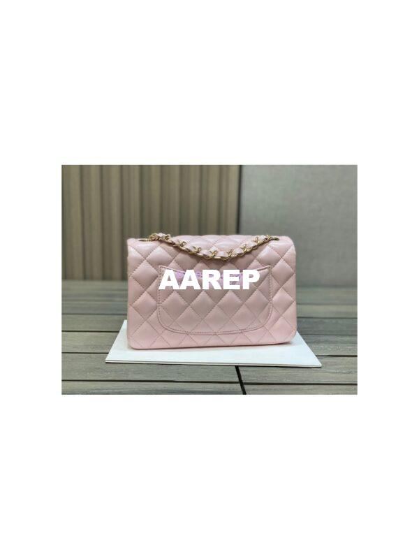 Replica Chanel Small Classic Flap CF Bag Lambskin Shining Light Gold Hardware 20cm in Light Pink 13