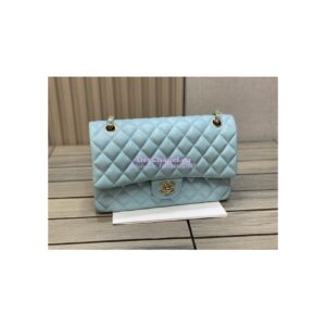 Replica Chanel Medium Classic Double Flap Bag Quilted Lambskin Light Gold Hardware Light Blue 2