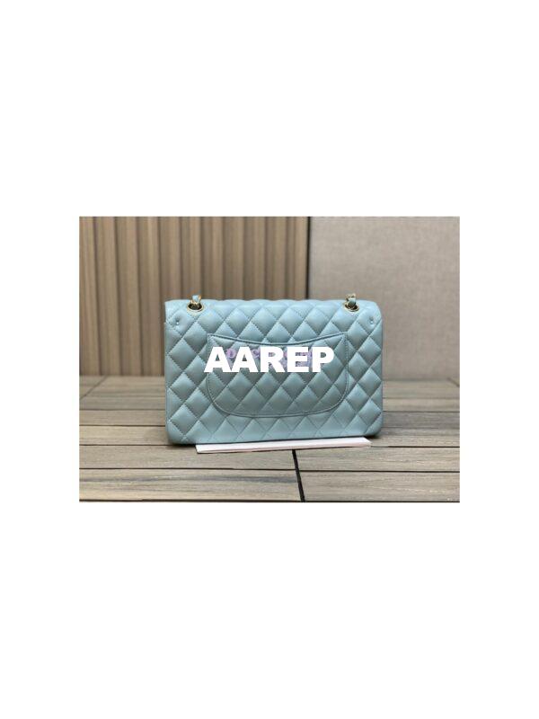 Replica Chanel Medium Classic Double Flap Bag Quilted Lambskin Light Gold Hardware Light Blue 6