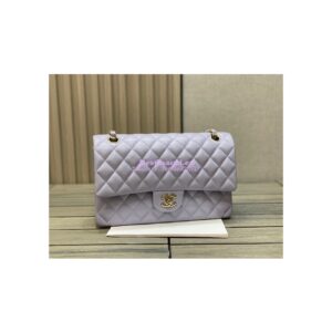 Replica Chanel Medium Classic Double Flap Bag Quilted Lambskin Light Gold Hardware Light Purple