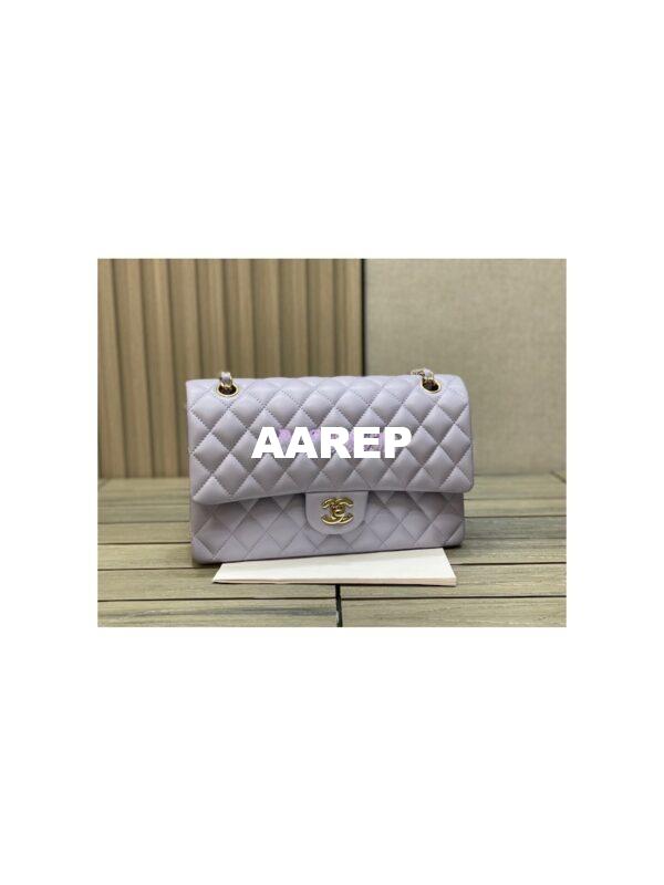 Replica Chanel Medium Classic Double Flap Bag Quilted Lambskin Light Gold Hardware Light Purple 3