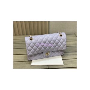 Replica Chanel Medium Classic Double Flap Bag Quilted Lambskin Light Gold Hardware Light Purple 2