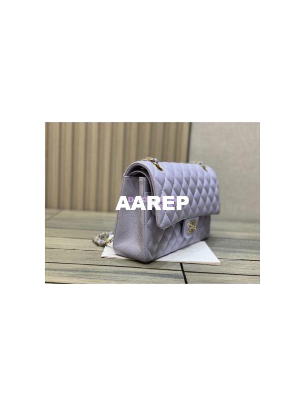 Replica Chanel Medium Classic Double Flap Bag Quilted Lambskin Light Gold Hardware Light Purple 5