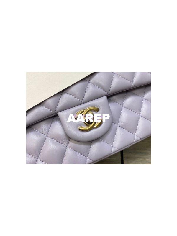 Replica Chanel Medium Classic Double Flap Bag Quilted Lambskin Light Gold Hardware Light Purple 7