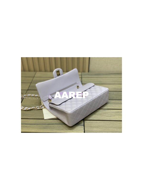 Replica Chanel Medium Classic Double Flap Bag Quilted Lambskin Light Gold Hardware Light Purple 9