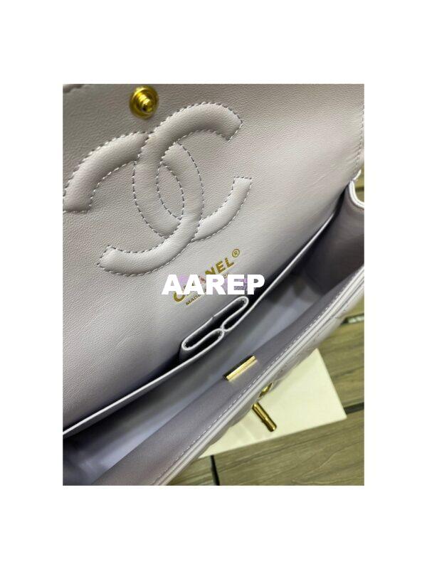 Replica Chanel Medium Classic Double Flap Bag Quilted Lambskin Light Gold Hardware Light Purple 12