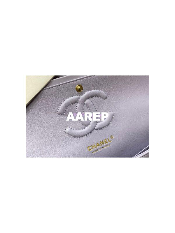 Replica Chanel Medium Classic Double Flap Bag Quilted Lambskin Light Gold Hardware Light Purple 13