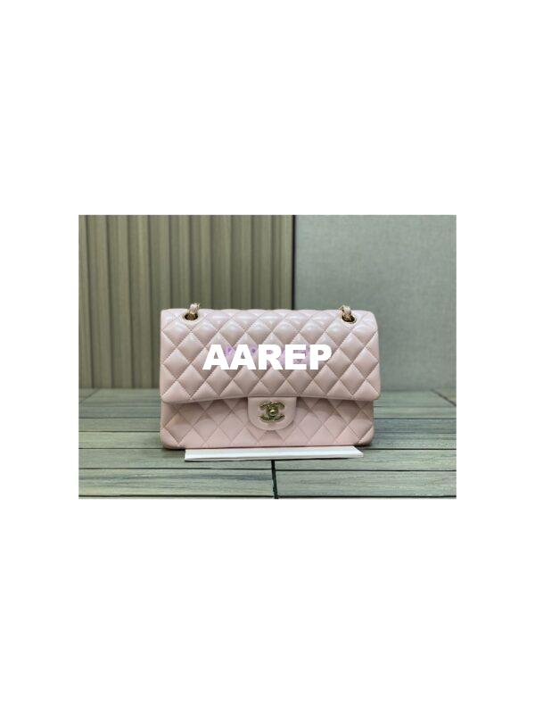 Replica Chanel Medium Classic Double Flap Bag Quilted Lambskin Light Gold Hardware Light Pink 3
