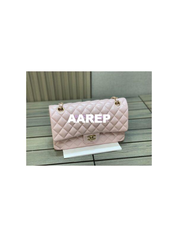 Replica Chanel Medium Classic Double Flap Bag Quilted Lambskin Light Gold Hardware Light Pink 4